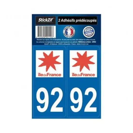 2 Autocollants Région Ile de France Département 92 – STICKZIF Certifié