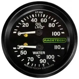 Manomètre combiné RACETECH D52MM Température eau 110°C Pression huile 100LB Longueur câble 12&prime; Eclairage 1/8BSP SMITHS Must-Have