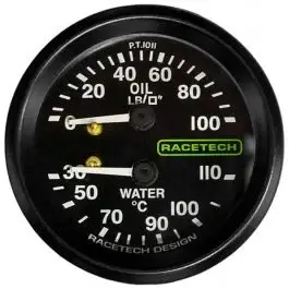 Bon Plan Manomètre combiné RACETECH D52MM Température eau 110°C Pression huile 100LB Longueur câble 7' 1/8BSP Eclairage AQP