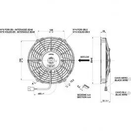 Ventilateur soufflant Ø 246 mm épaisseur 52 mm 12V SPAL VA07-AP12/C-58S Expédition Rapide