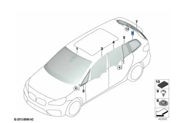 Vitre latérale arrière fixe (côté au choix) BMW Série 2 F46 Commander Vite