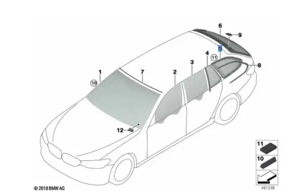 Vitre latérale arrière fixe (côté au choix) BMW Série 5 G31 Prix Bas