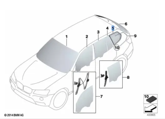 Vitre latérale arrière fixe teintée (côté au choix) BMW X3 F25 Dernier Modèle
