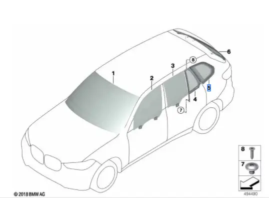 Vitre latérale fixe arrière teintée (côté au choix) BMW X5 G05 Must-Have