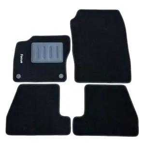 Kit 4 Tapis de sol Auto pour FORD FOCUS III phase 1, 2011-2014, avec sigle FOCUS, moquette noire, avec CLIPS, Neuf Prix Choc