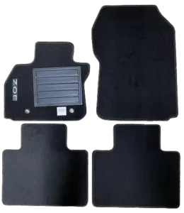Kit 4 Tapis de sol Auto pour RENAULT ZOE depuis 2012, avec sigle ZOE, moquette noire, avec CLIPS, Neuf Soldes