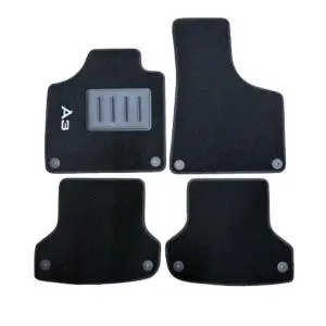 Kit 4 Tapis de sol Auto pour AUDI A3 SPORTBACK (8P) 2003-2012, sigle A3, avec CLIPS, Neuf Promotion