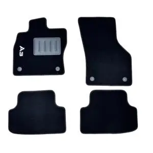 Kit 4 Tapis de sol Auto pour AUDI A3 de 2012 à 2016, 3 portes (8V), sigle A3, avec CLIPS, Neuf Livraison Express